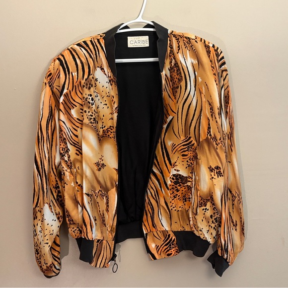 Vintage 80s CARBIE Animal Print Bomber Jacket – Size Medium Like New - Picture 2 of 9